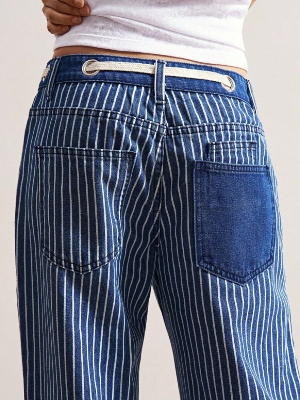 Dark Wash Stripe Cargo Denim Pants - Picture 6 of 8